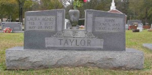 Laura Agnes Jackson Taylor and John Taylor cemetery marker